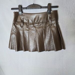 Shein Faux Leather Brown Pleated Mini Skirt With Shorts Liner Side Zip Size S